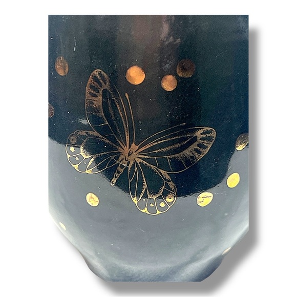 Gold Butterflies on Black Pottery Vase, Pen-Pencil or Makeup Brush Holder - Picture 8 of 11